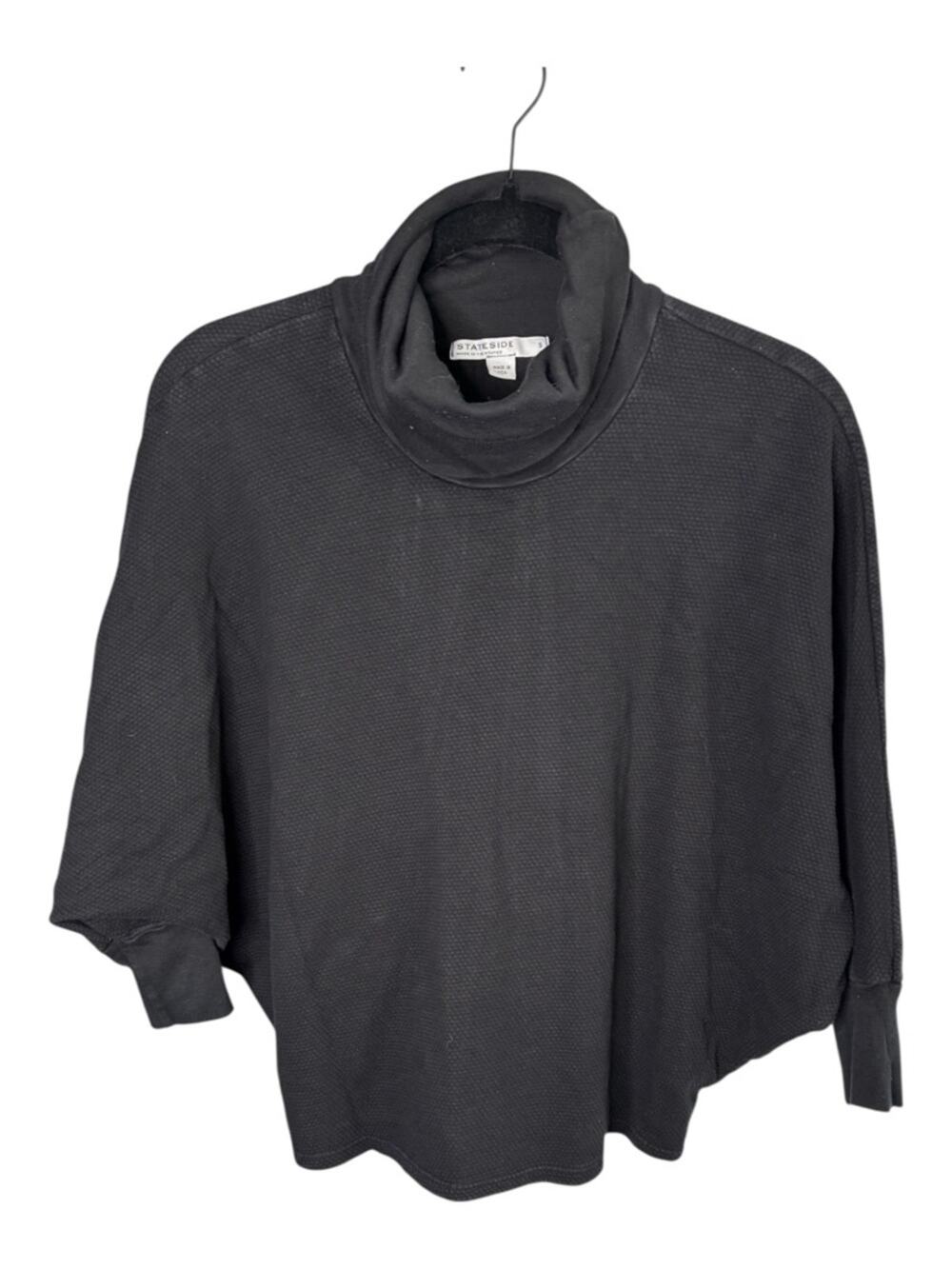 Stateside Black Textured Dolman Sleeve Turtleneck Top Small